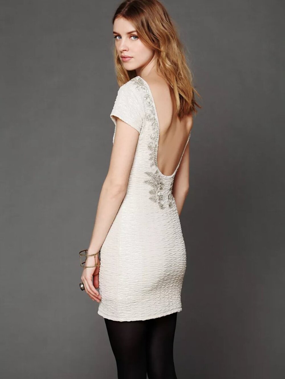 Free People Bringing Sexy Back Dress Ivory Beaded Textured Mini S/P